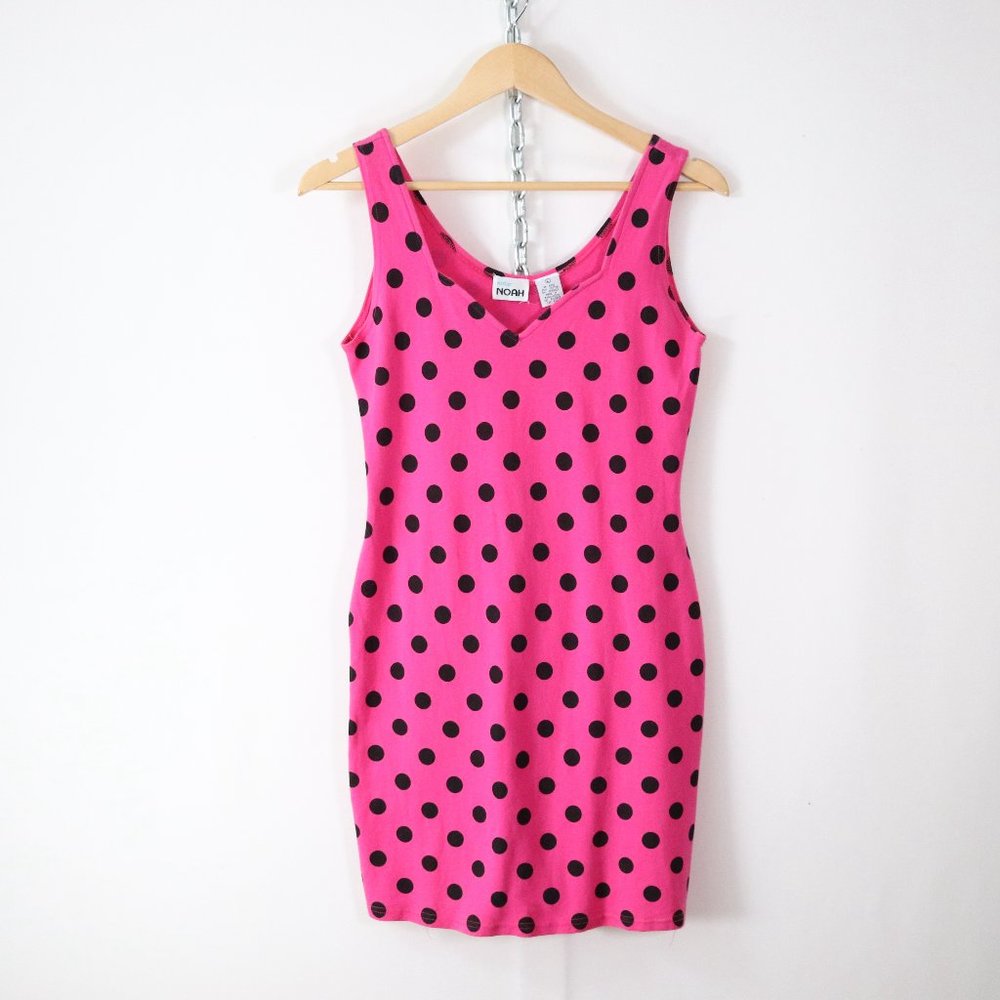 ❌SOLD❌vintage 80s hot pink polka dot mini dress M - Picture 1 of 7